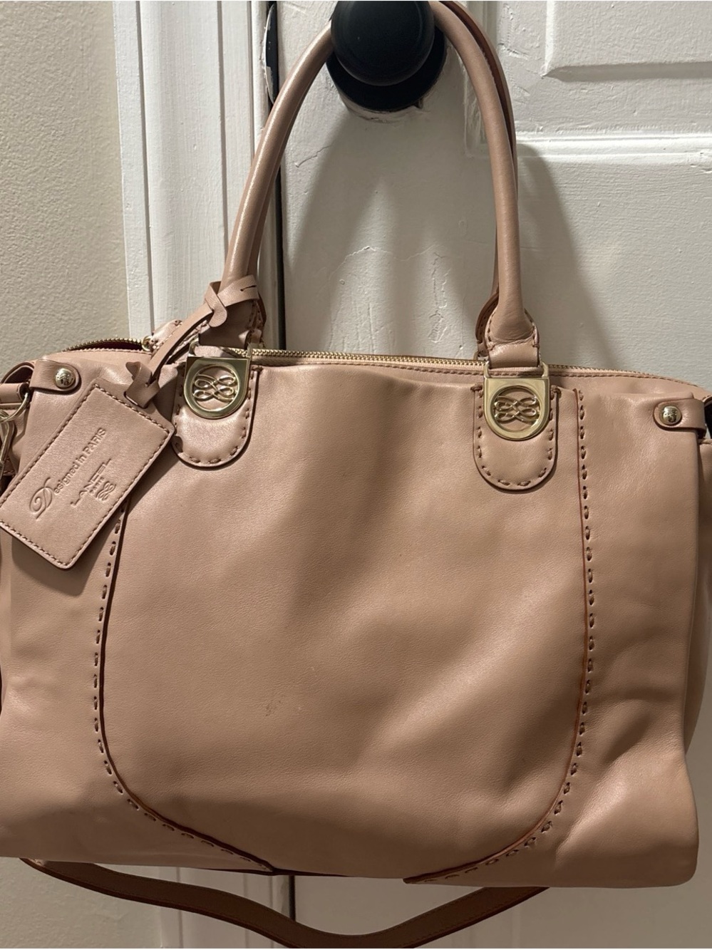 Pale pink genuine leather Lancel Paris handbag